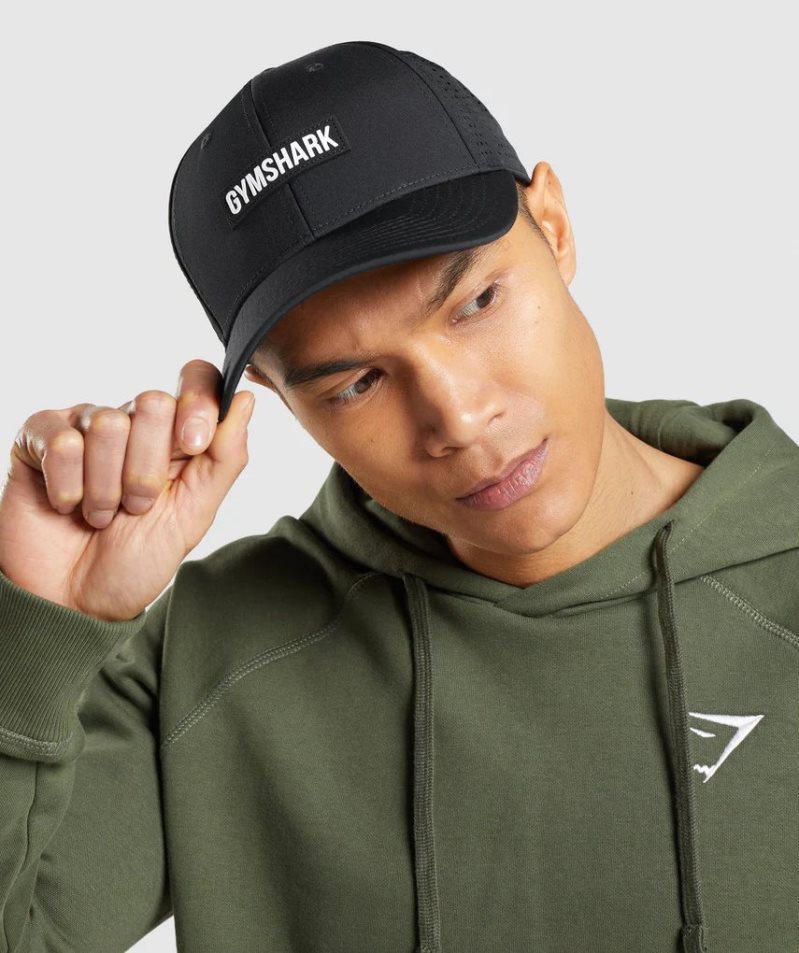 Gymshark Mesh Snapback Caps Black | NZ 3WMFEO